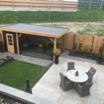 Bovenaanzicht Overkapping met glaswanden 600x300cm type 'Carolien'